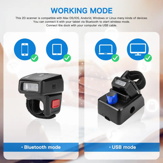 Netum RS-8000BT Finger/ring scanner Bluetooth with loading station and usb cable