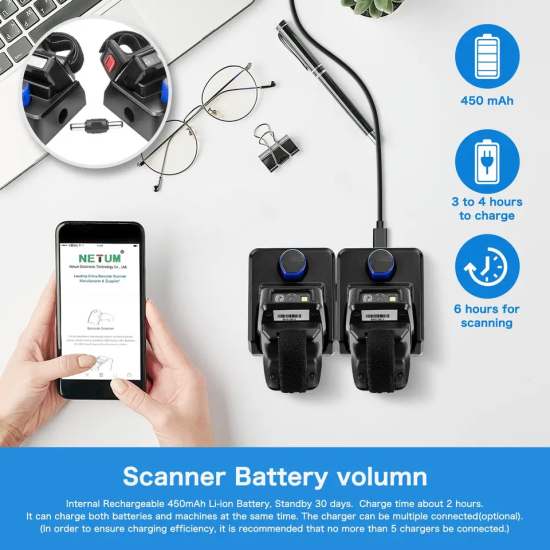 Netum RS-8000BT Finger/ring scanner Bluetooth with loading station and usb cable
