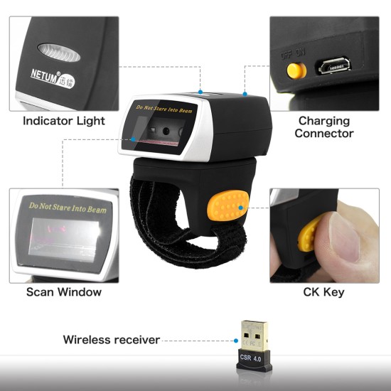 Netum RS-8000BT Finger/ring scanner Bluetooth with loading station and usb cable