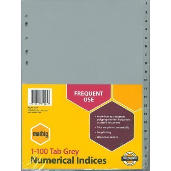 MARBIG INDICES GREY PP A4 1-100TAB