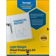 MARBIG SHEETPROTECTORS L/WEIGHT A4 100BX