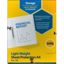 MARBIG SHEETPROTECTORS L/WEIGHT A4 100BX MARBIG SHEETPROTECTORS L/WEIGHT A4 100BX