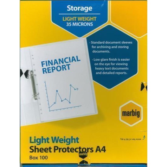 MARBIG SHEETPROTECTORS L/WEIGHT A4 100BX