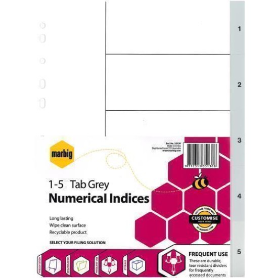 MARBIG INDICES GREY PP A4 1-5TAB