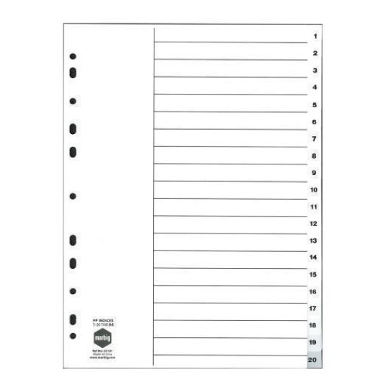 MARBIG INDICES WHITE PP A4 1-20TAB