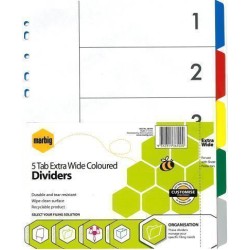 MARBIG DIVIDERS XWIDE CLR PP A4 5TAB