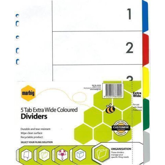 MARBIG DIVIDERS XWIDE CLR PP A4 5TAB