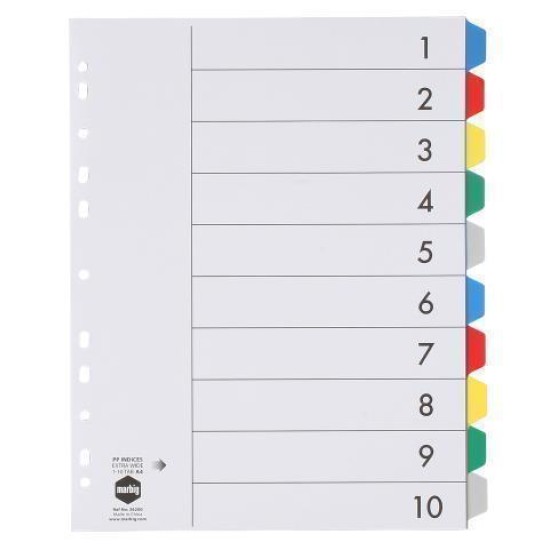MARBIG DIVIDERS XWIDE CLR PP A4 10TAB