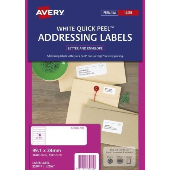 AVERY LABEL L7162-100 POP UP QUICK PEEL 99.1X33.9MM 100 SHEETS