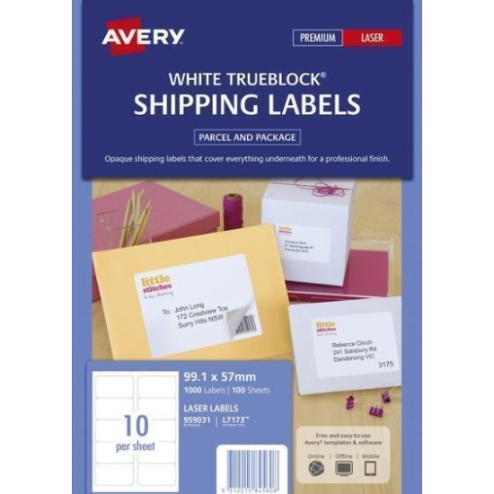 AVERY LABEL L7173-100 100 SHEETS LASER 99.1x57mm