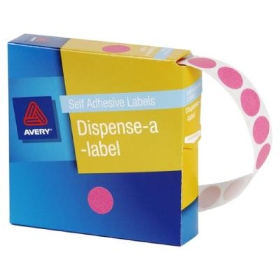 AVERY LABEL DISPENSER DMC14P PINK ROUND 14MM 1050 PACK