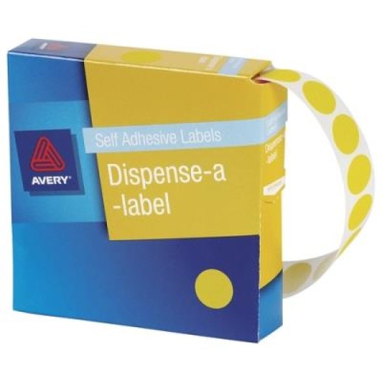 AVERY LABEL DISPENSER DMC14Y YELLOW ROUND 14MM 1050 PACK
