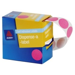 AVERY LABEL DISPENSER DMC24P PINK ROUND 24MM 500 PACK