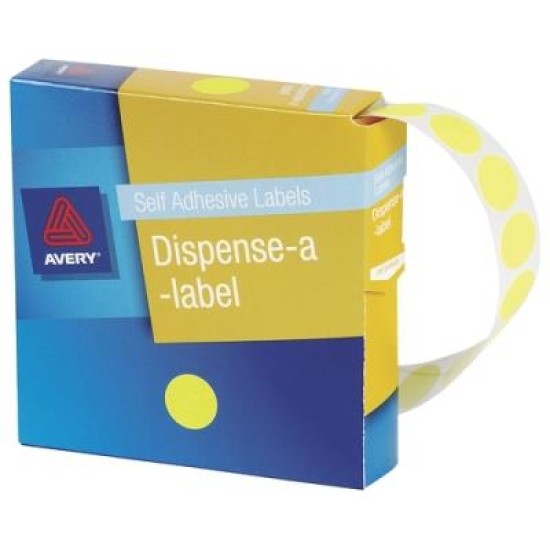 AVERY LABEL DISPENSER DMC14FY YELLOW FLUORO ROUND 14MM 700 PACK