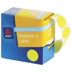 AVERY LABEL DISPENSER DMC24FY YELLOW FLUORO ROUND 24MM 350 PACK