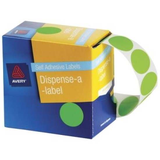 AVERY LABEL DISPENSER DMC14FG GREEN FLUORO ROUND 14MM 700 PACK