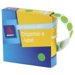 AVERY LABEL DISPENSER DMC24FG GREEN FLUORO ROUND 24MM 350 PACK