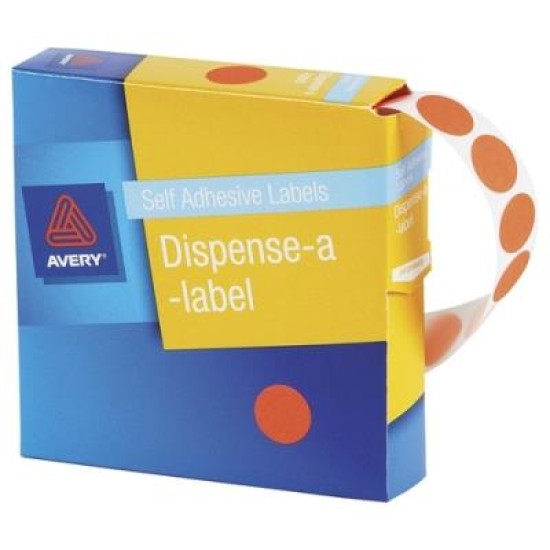 AVERY LABEL DISPENSER DMC14FR RED FLUORO ROUND 14MM 700 PACK