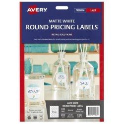 AVERY LABEL L7129 ROUND MATTE WHITE 40MM 24UP 8 SHEETS