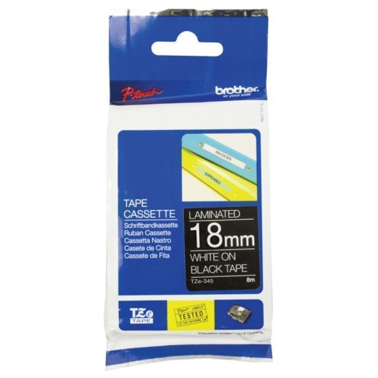 BROTHER TAPE PTOUCH TZE345 18MM WHITE ON BLACK 8M