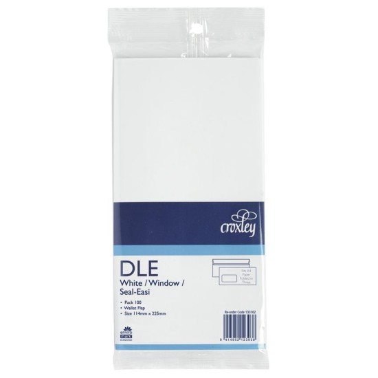 CROXLEY ENVELOPE DLE WINDOW SEAL EASI 100 PACK