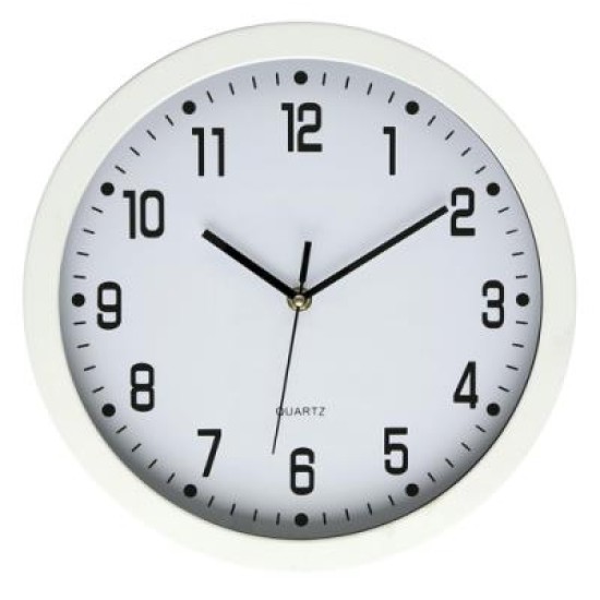 DIXON CLOCK WALL ROUND GLASS FACE WHITE 30CMX30CM