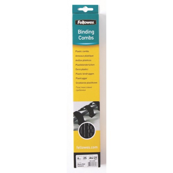 Fellowes Plastic Binding Coils 6mm Black, Pack of 25