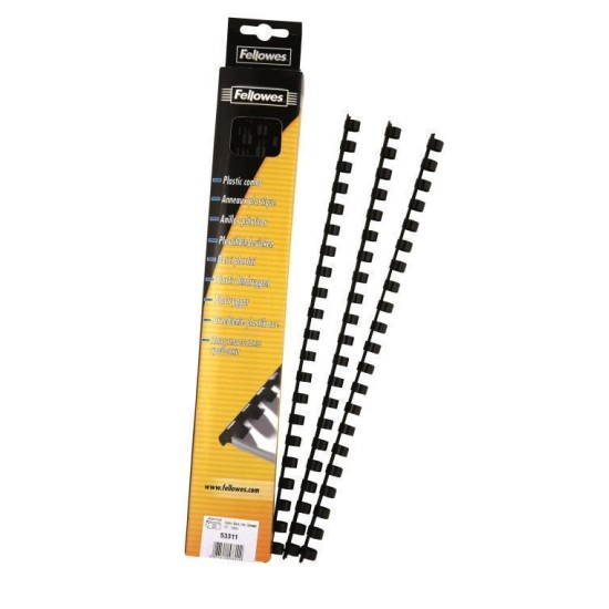 Fellowes Plastic Binding Coils 10mm Black, Pack of 25