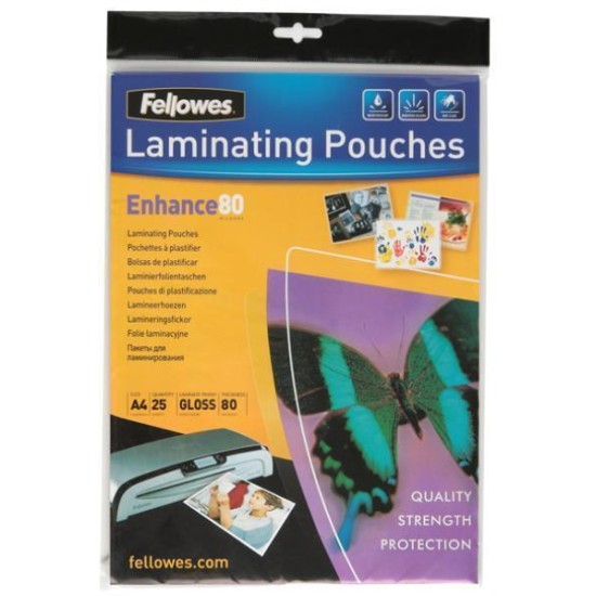 Fellowes Laminating Pouches A4 Gloss 80 Micron, Pack of 25