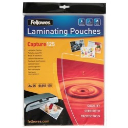 Fellowes Laminating Pouches A4 Gloss 125 Micron, Pack of 25 Fellowes Laminating Pouches A4 Gloss 125 Micron, Pack of 25