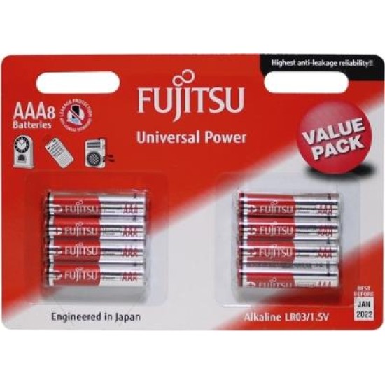 FUJITSU BATTERIES AAA UNIVERSAL 8 PACK 1.5V POWER