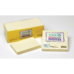 HOPAX STICK N NOTE YELLOW 76X 76MM 100 SHEET PAD