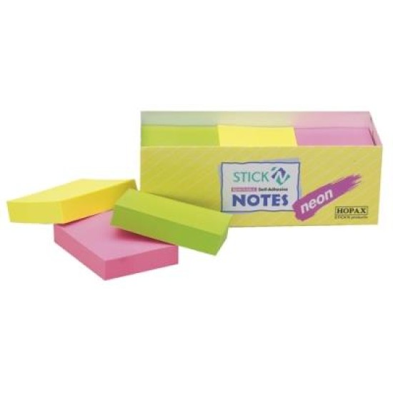 HOPAX STICK N NOTE NEON38X50MM 100 SHEET PAD ASSORTED