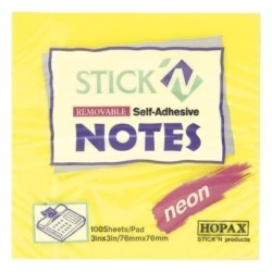 HOPAX STICK N NOTE NEON LEMON 76X76MM 100 SHEET PAD