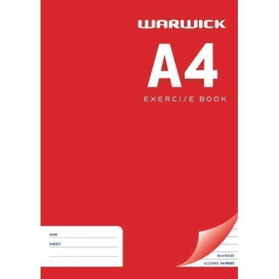 WARWICK EXERCISE BOOK 32 LEAF A4 RULED 8MM