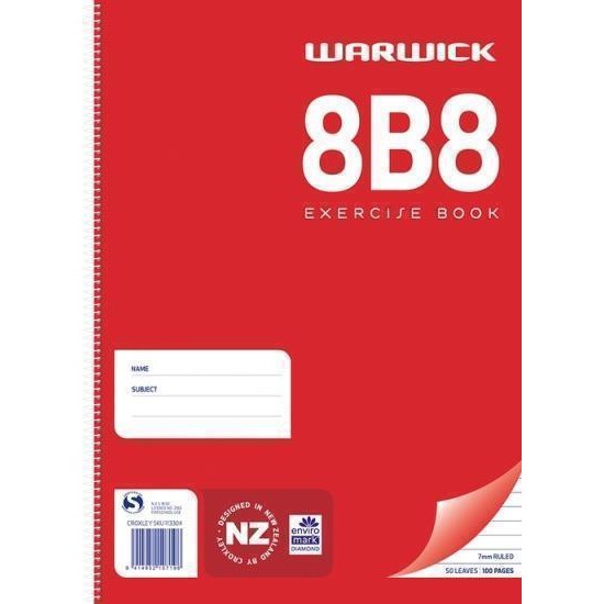 WARWICK EXERCISE BOOK 8B8 50 LEAF A4 SPIRAL RULED 7MM