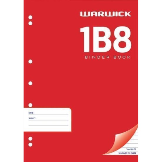 WARWICK EXERCISE BOOK 1B8 36 LEAF A4 PUNCHED RULED 7MM