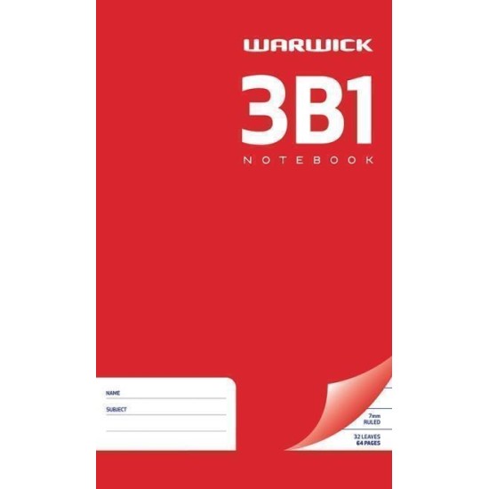 WARWICK NOTEBOOK 3B1 32 LEAF RULED 7MM 165X100MM