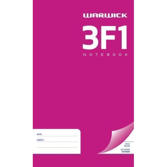 WARWICK NOTEBOOK 3F1 32 LEAF RULED 12MM 165X100MM