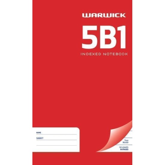 WARWICK NOTEBOOK 5B1 32 LEAF INDEXED RULED 7MM 165X100MM