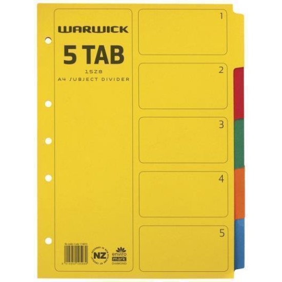 WARWICK DIVIDER 15Z8 A4 5 TAB COLOURED