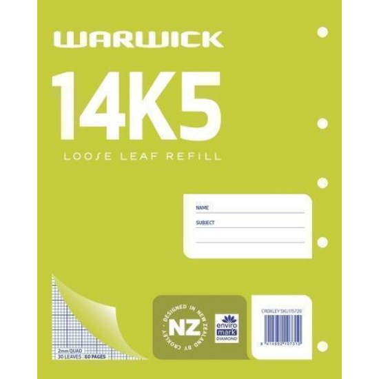 WARWICK REFILL 14K5 LOOSE LEAF 30 LEAF 2MM QUAD 255X205MM