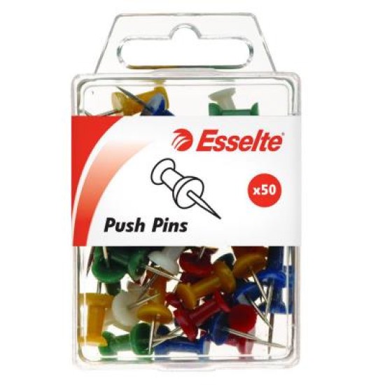 ESSELTE PUSH PINS ASSORTED PK50
