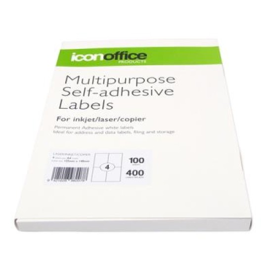Icon Multipurpose Labels 4 Per Sheet 105x148mm, Pack of 100