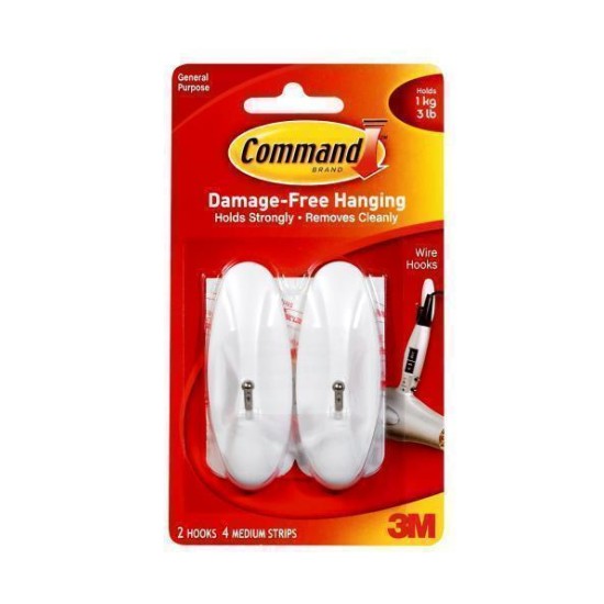 Command Hook 17068 Medium White Wire, Pack of 2