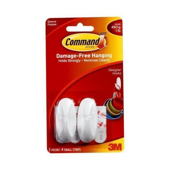 Command Hook 17082 Small White Designer, Pack of 2