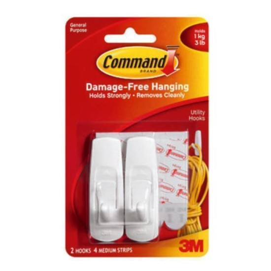 Command Hook 17001 Medium White, Pack of 2