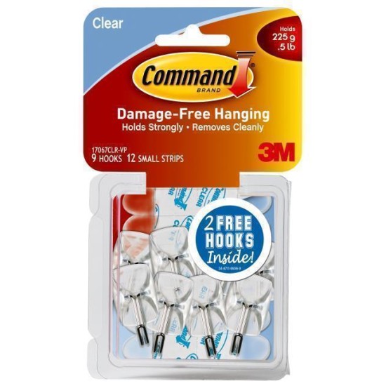 Command Hook 17067CLR-VP Small Clear Wire, Value Pack of 9