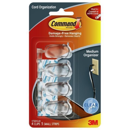Command Cord Organisers 17301CLR Medium Clear, Pack of 4