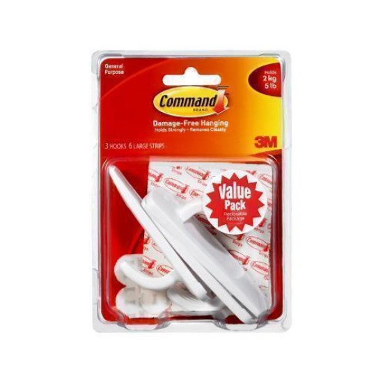 Command Hook 17003-3 Large White, Pack of 3